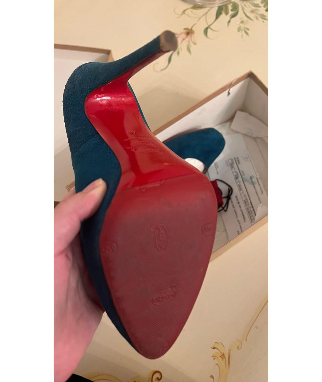 CHRISTIAN LOUBOUTIN Бирюзовые замшевые туфли, фото 7