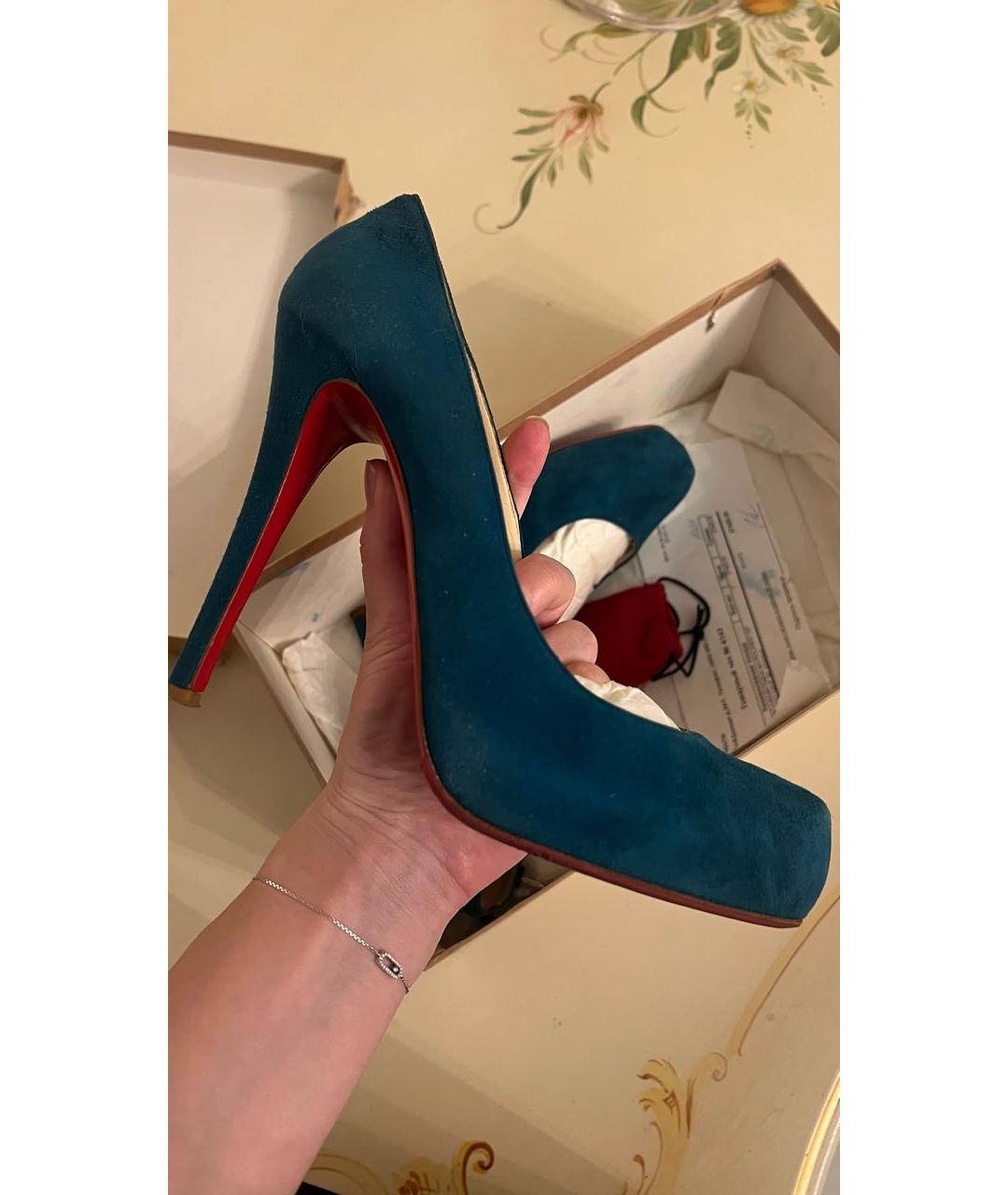CHRISTIAN LOUBOUTIN Бирюзовые замшевые туфли, фото 8