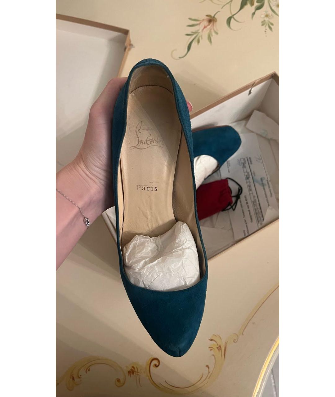 CHRISTIAN LOUBOUTIN Бирюзовые замшевые туфли, фото 3