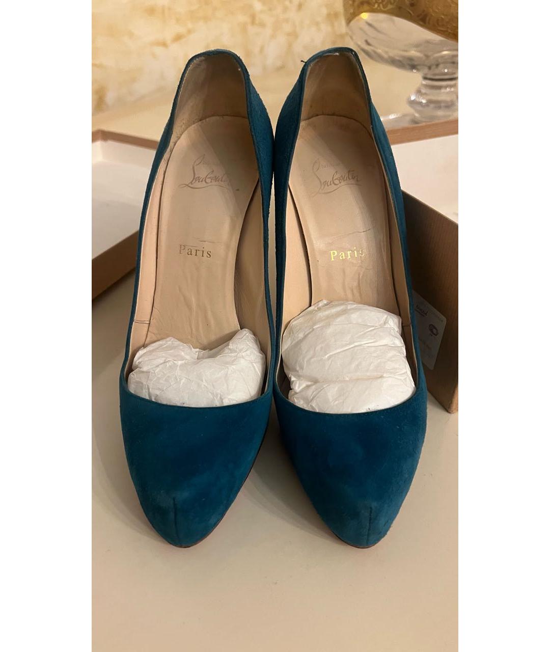 CHRISTIAN LOUBOUTIN Бирюзовые замшевые туфли, фото 2