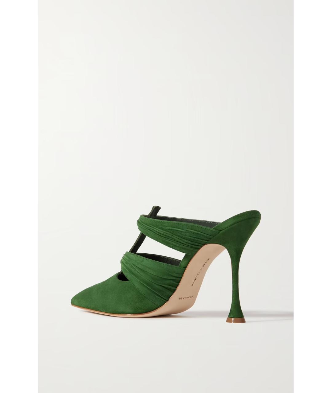 MANOLO BLAHNIK Зеленые замшевые мюли, фото 3