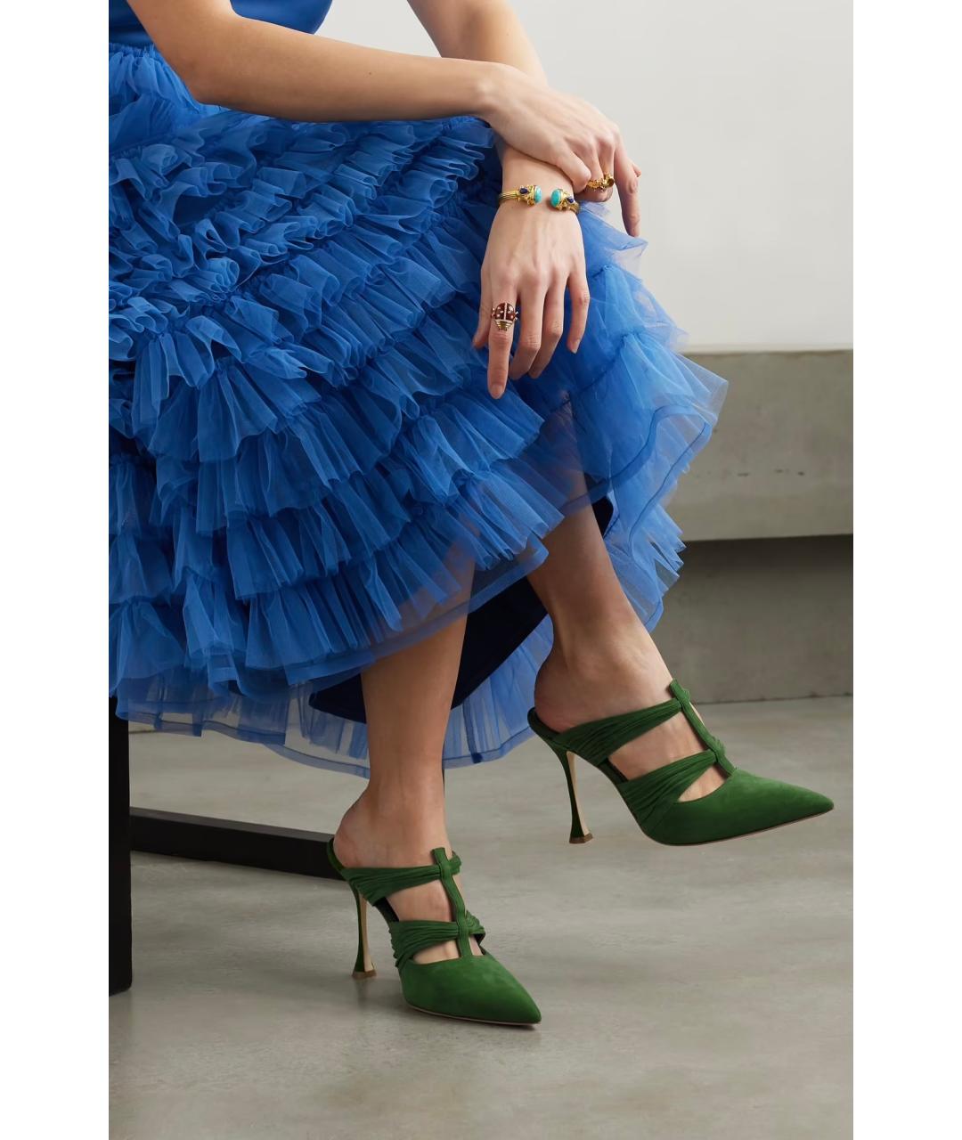 MANOLO BLAHNIK Зеленые замшевые мюли, фото 2