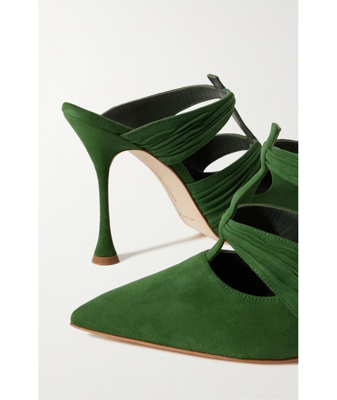 MANOLO BLAHNIK Зеленые замшевые мюли, фото 4