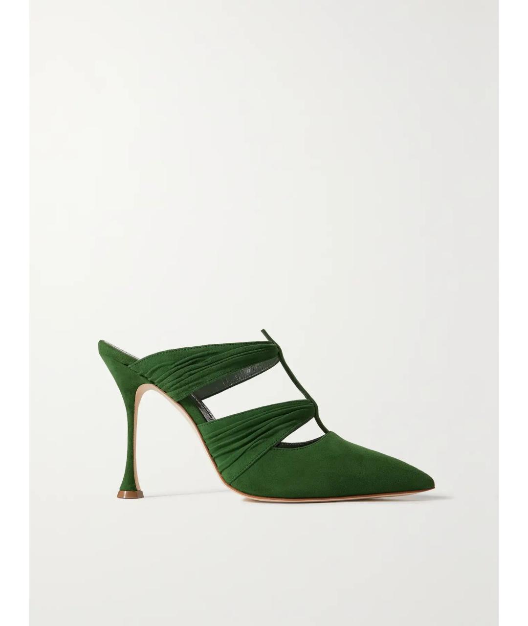 MANOLO BLAHNIK Зеленые замшевые мюли, фото 5