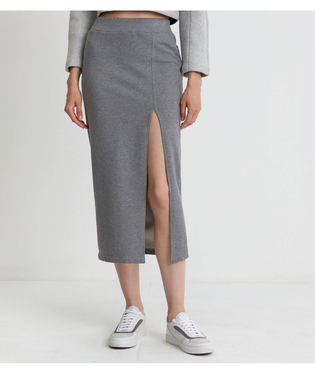 RED VALENTINO Серая хлопко-эластановая юбка макси, фото 2