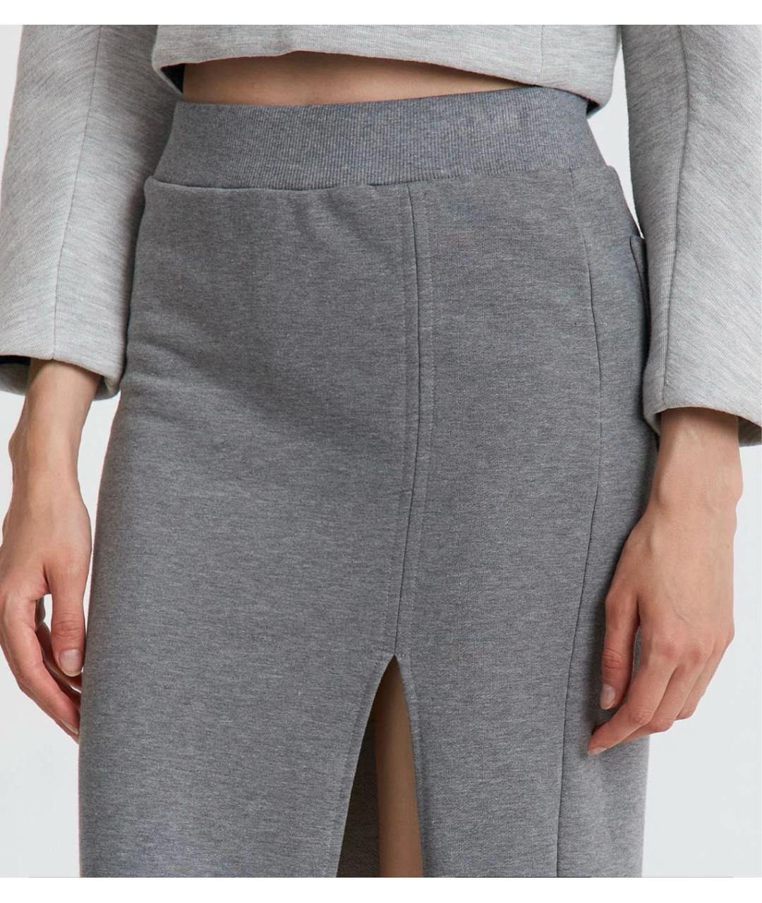 RED VALENTINO Серая хлопко-эластановая юбка макси, фото 4