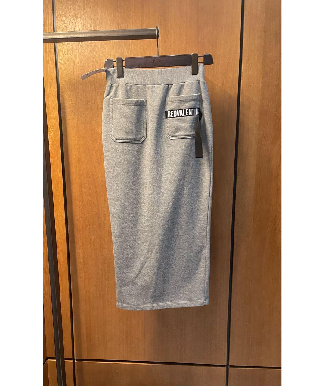 RED VALENTINO Серая хлопко-эластановая юбка макси, фото 3