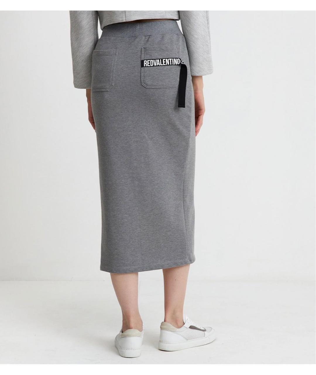 RED VALENTINO Серая хлопко-эластановая юбка макси, фото 5