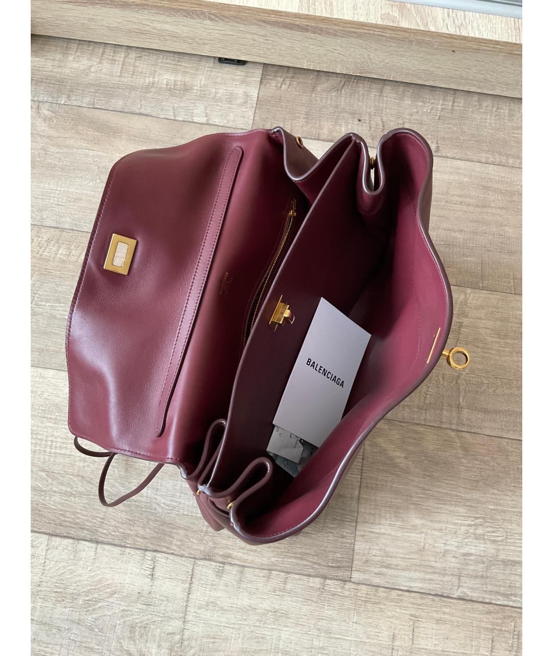 BALENCIAGA Бордовая кожаная сумка через плечо, фото 4