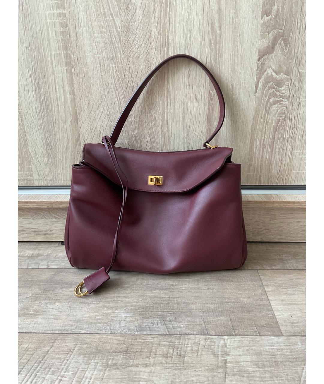 BALENCIAGA Бордовая кожаная сумка через плечо, фото 10