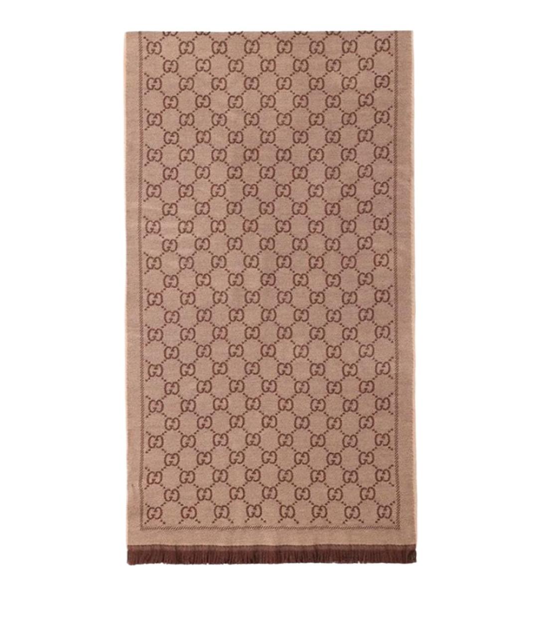 GUCCI Коричневый шерстяной шарф, фото 1