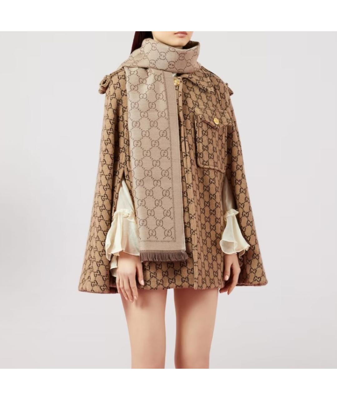 GUCCI Коричневый шерстяной шарф, фото 5