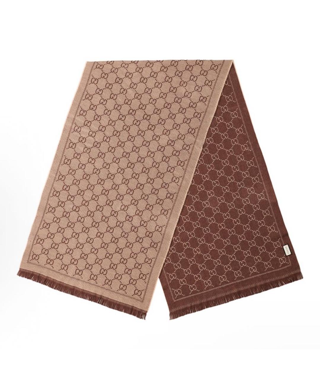 GUCCI Коричневый шерстяной шарф, фото 2