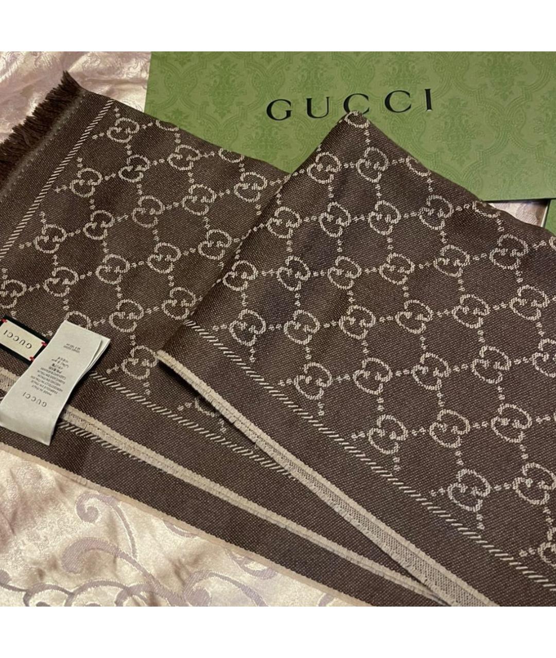 GUCCI Коричневый шерстяной шарф, фото 8