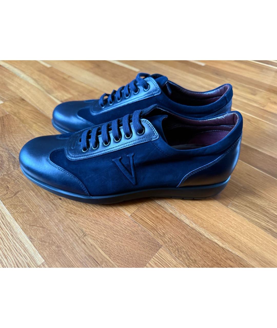 VALENTINO Темно-синие кожаные низкие кроссовки / кеды, фото 7