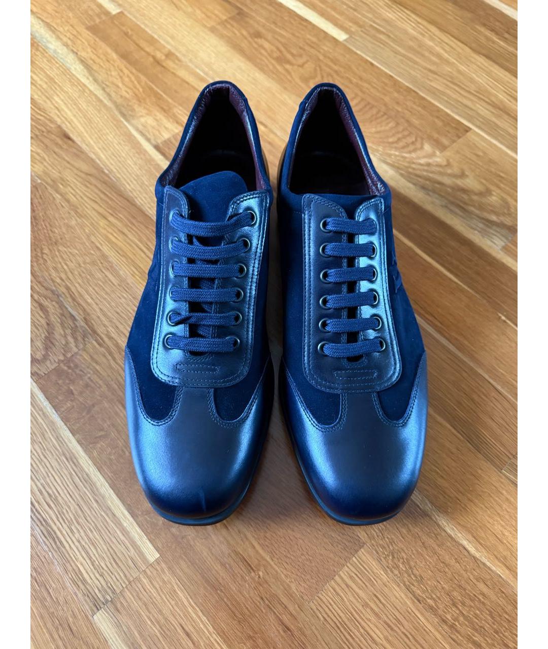 VALENTINO Темно-синие кожаные низкие кроссовки / кеды, фото 2