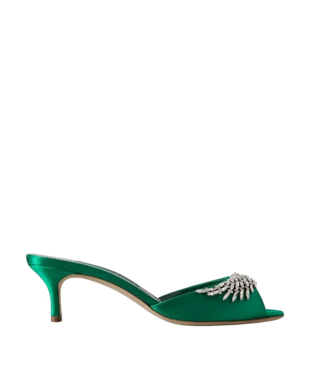 MANOLO BLAHNIK Зеленые текстильные мюли, фото 1