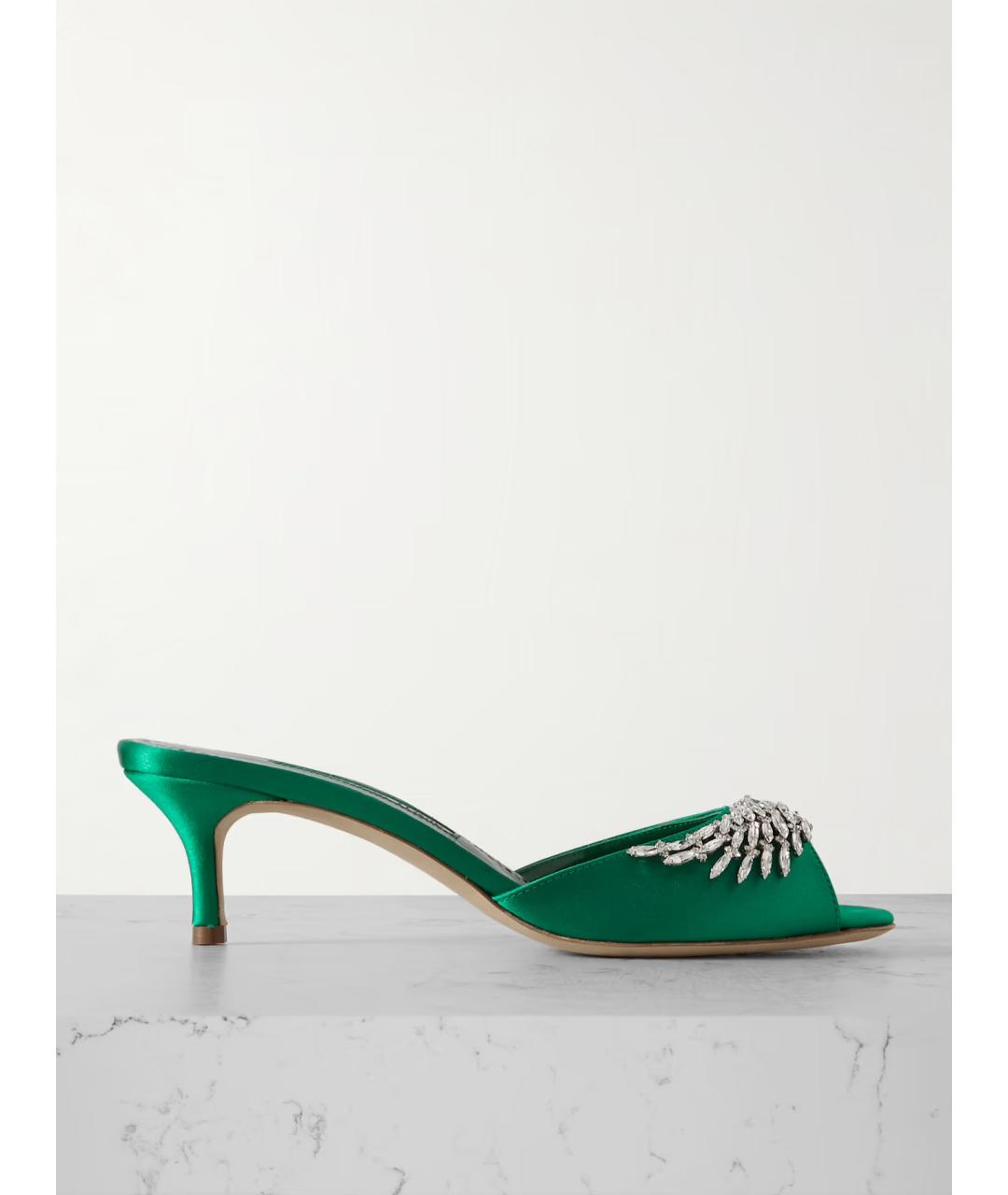 MANOLO BLAHNIK Зеленые текстильные мюли, фото 4