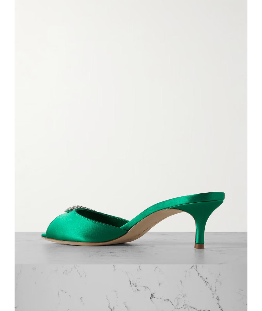 MANOLO BLAHNIK Зеленые текстильные мюли, фото 3