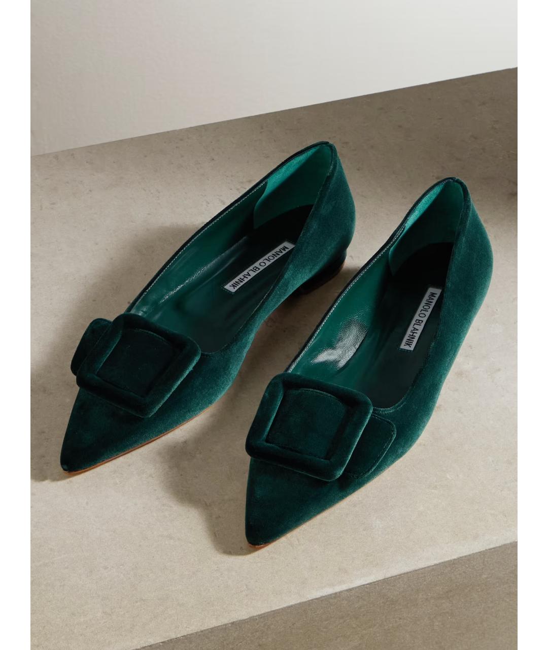 MANOLO BLAHNIK Зеленые бархатные балетки, фото 4