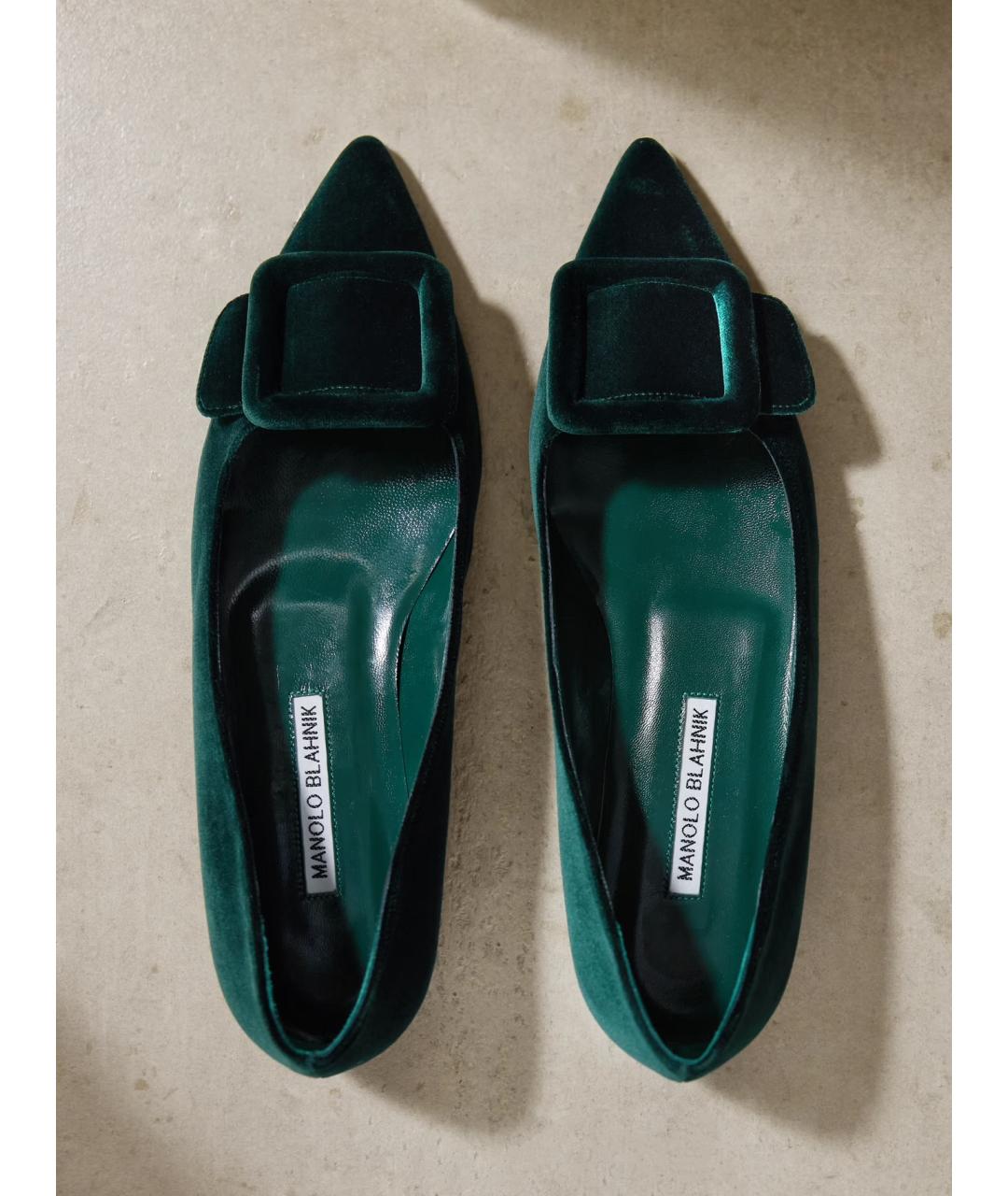 MANOLO BLAHNIK Зеленые бархатные балетки, фото 5