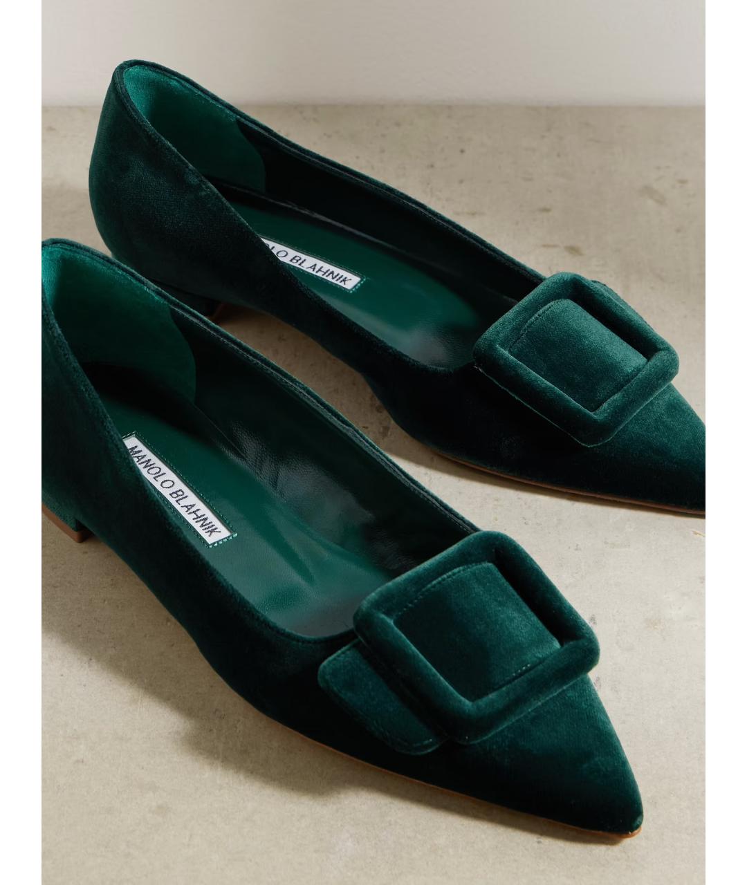 MANOLO BLAHNIK Зеленые бархатные балетки, фото 3