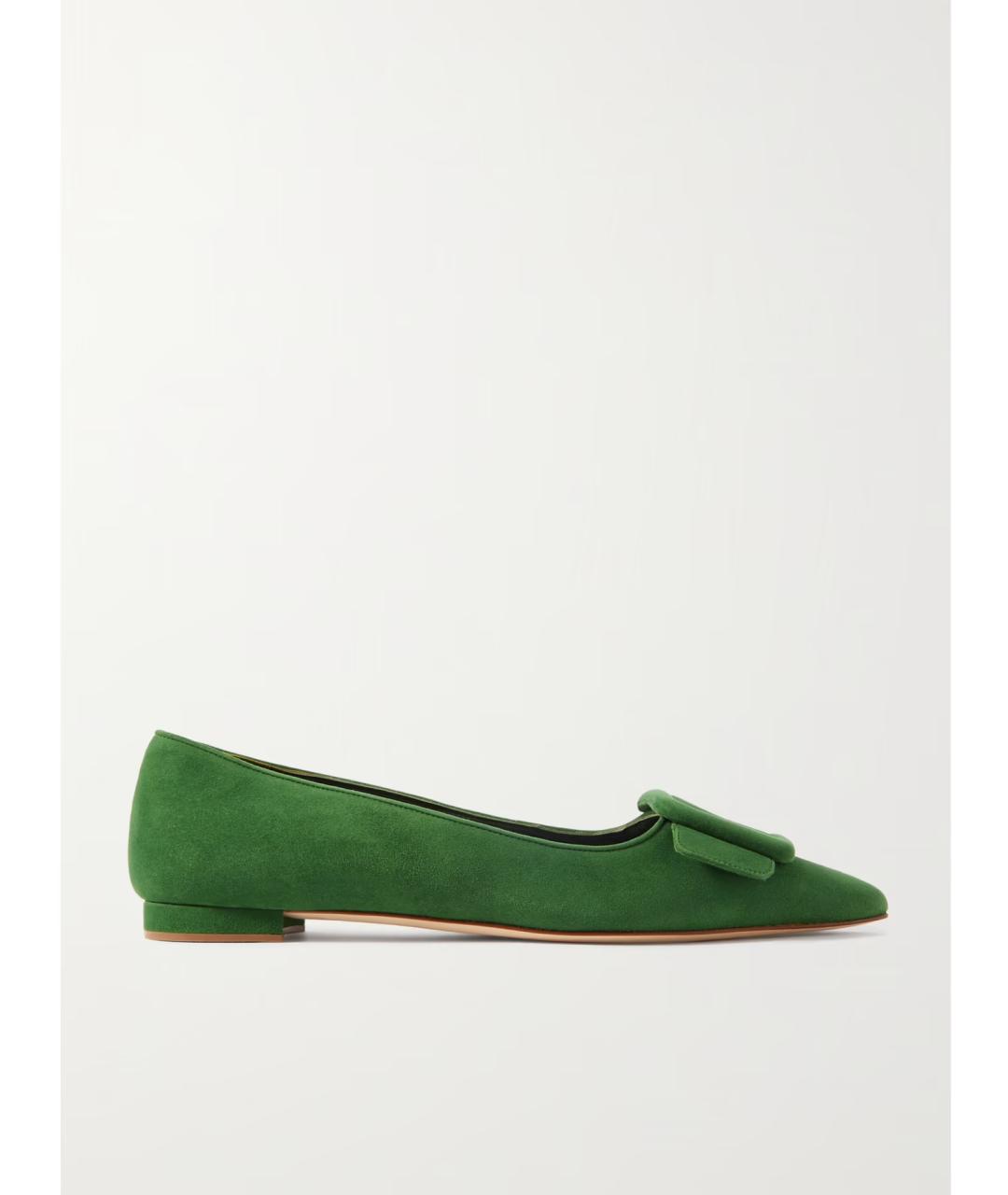 MANOLO BLAHNIK Зеленые замшевые балетки, фото 6