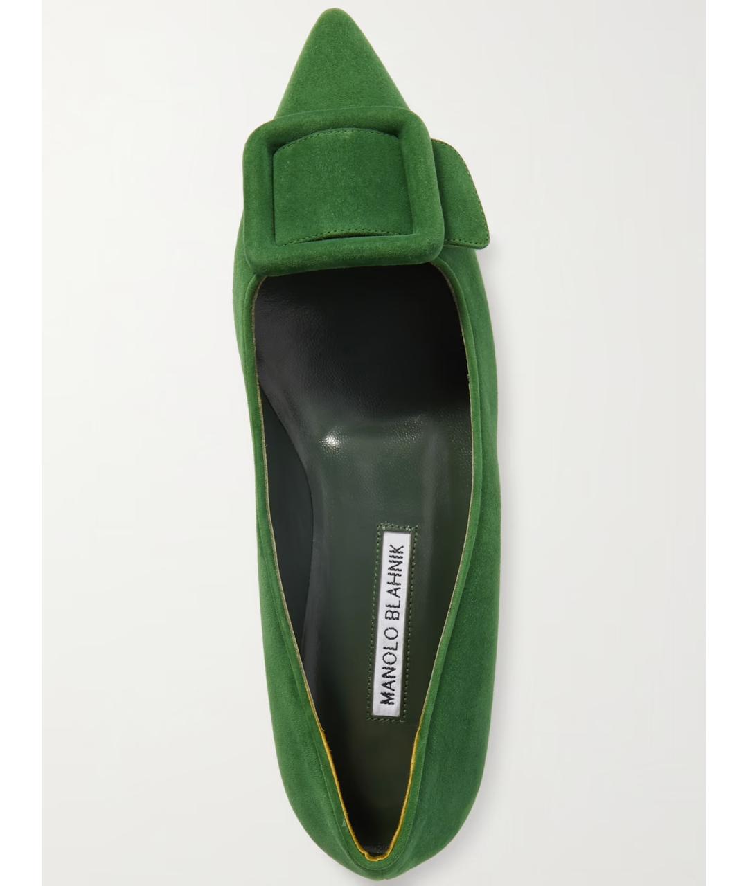 MANOLO BLAHNIK Зеленые замшевые балетки, фото 4