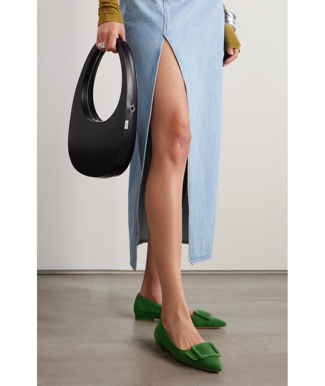 MANOLO BLAHNIK Зеленые замшевые балетки, фото 2