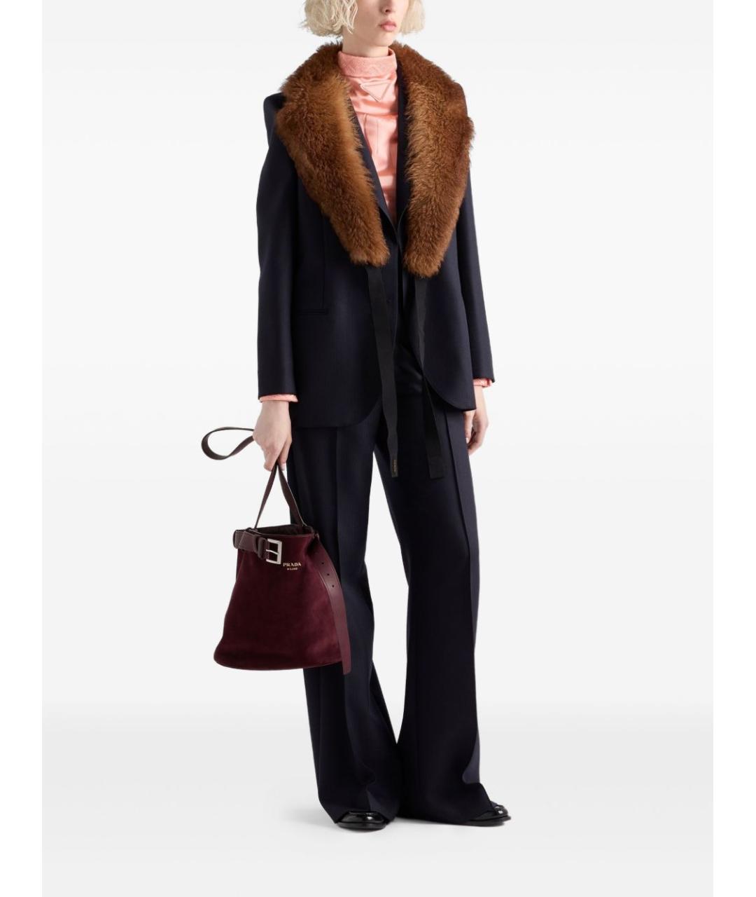 PRADA Синие шерстяные прямые брюки, фото 4