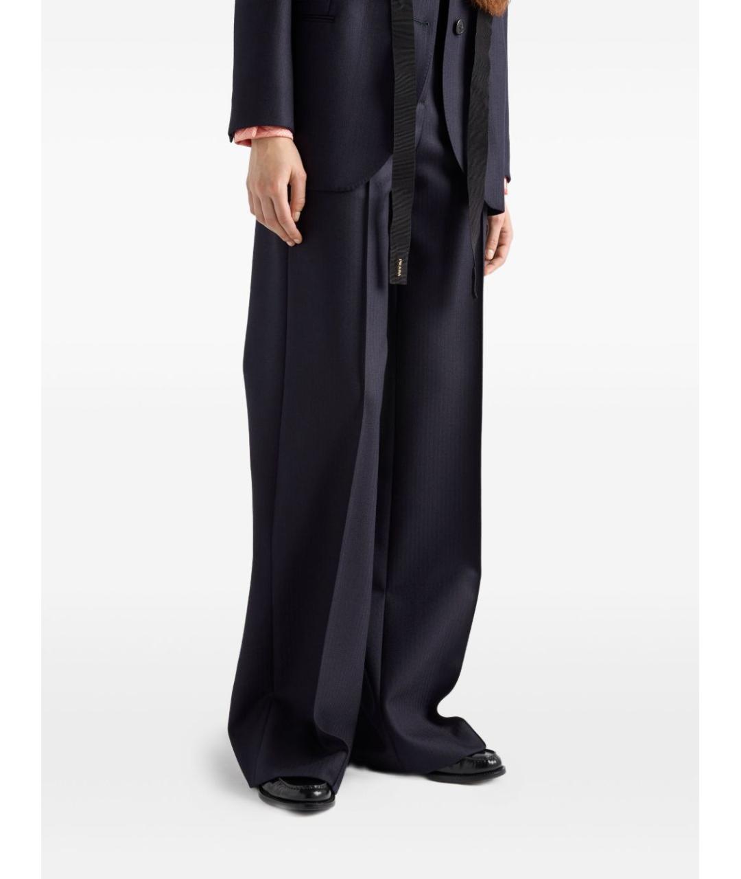 PRADA Синие шерстяные прямые брюки, фото 5