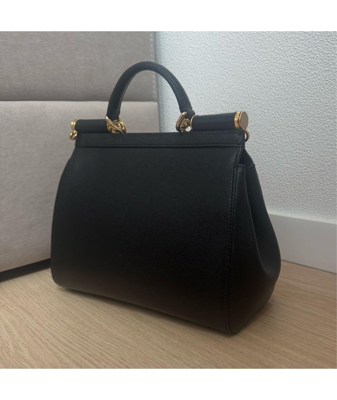 DOLCE&GABBANA Черная кожаная сумка с короткими ручками, фото 2