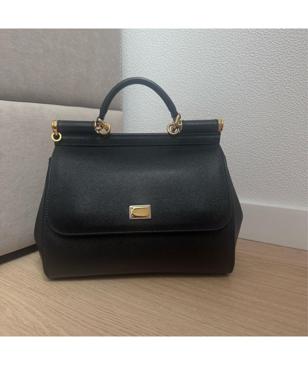 DOLCE&GABBANA Черная кожаная сумка с короткими ручками, фото 5