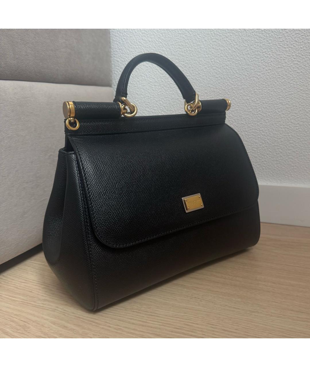 DOLCE&GABBANA Черная кожаная сумка с короткими ручками, фото 4