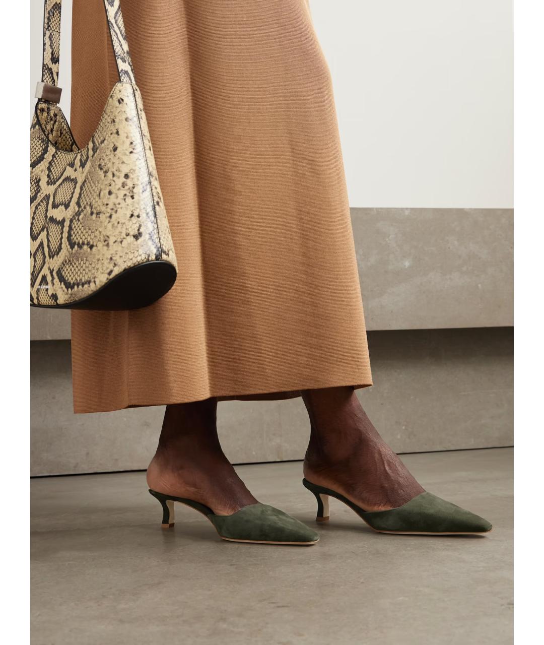 MANOLO BLAHNIK Хаки замшевые мюли, фото 2