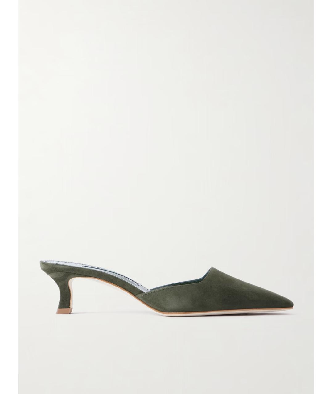 MANOLO BLAHNIK Хаки замшевые мюли, фото 5