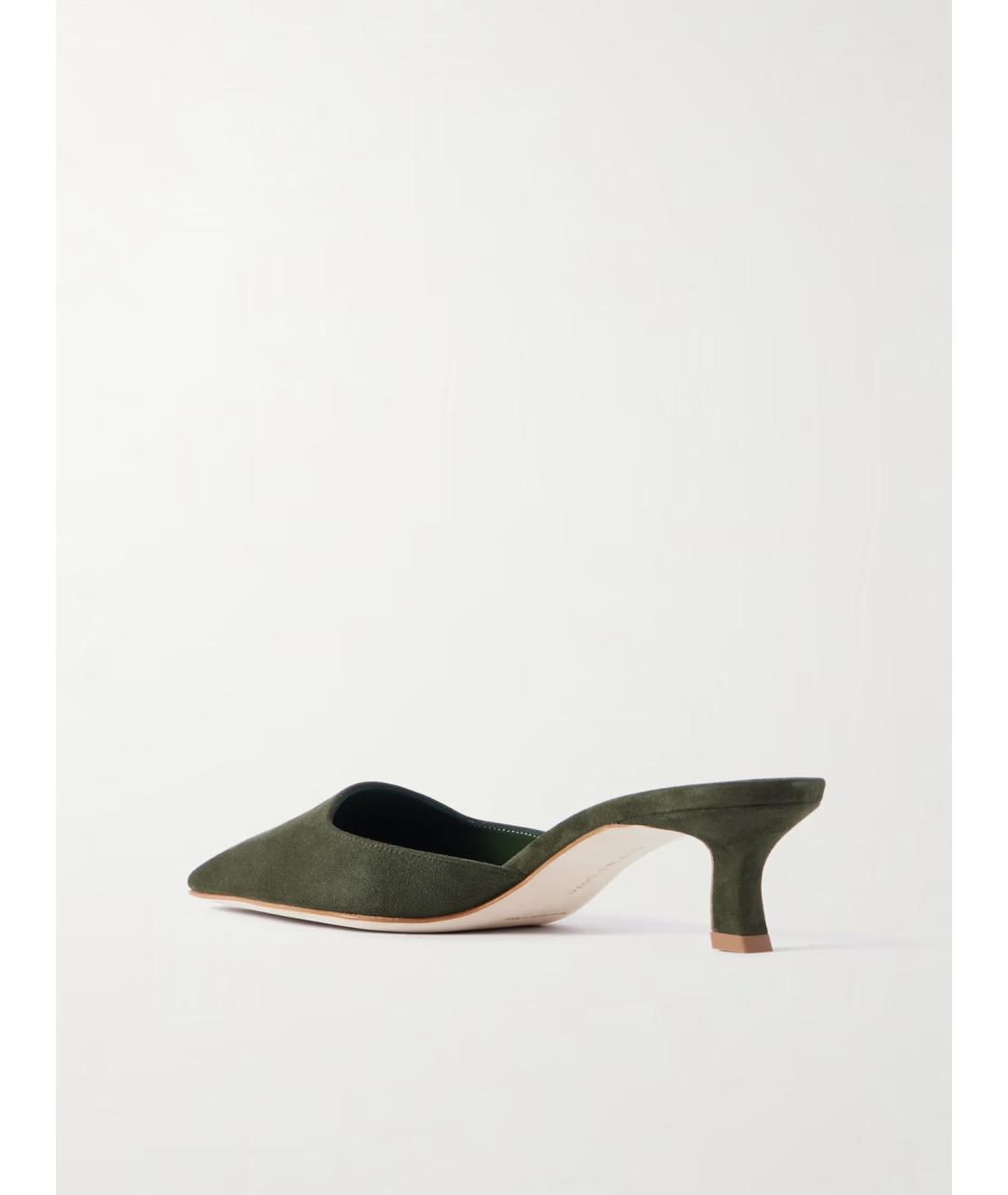 MANOLO BLAHNIK Хаки замшевые мюли, фото 4