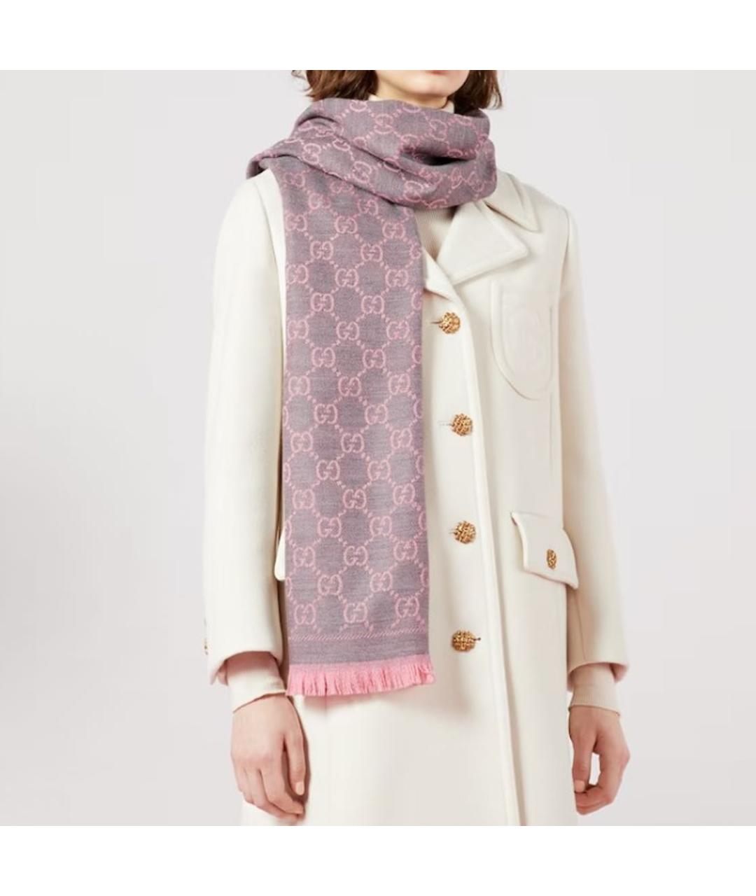 GUCCI Розовый шерстяной шарф, фото 6