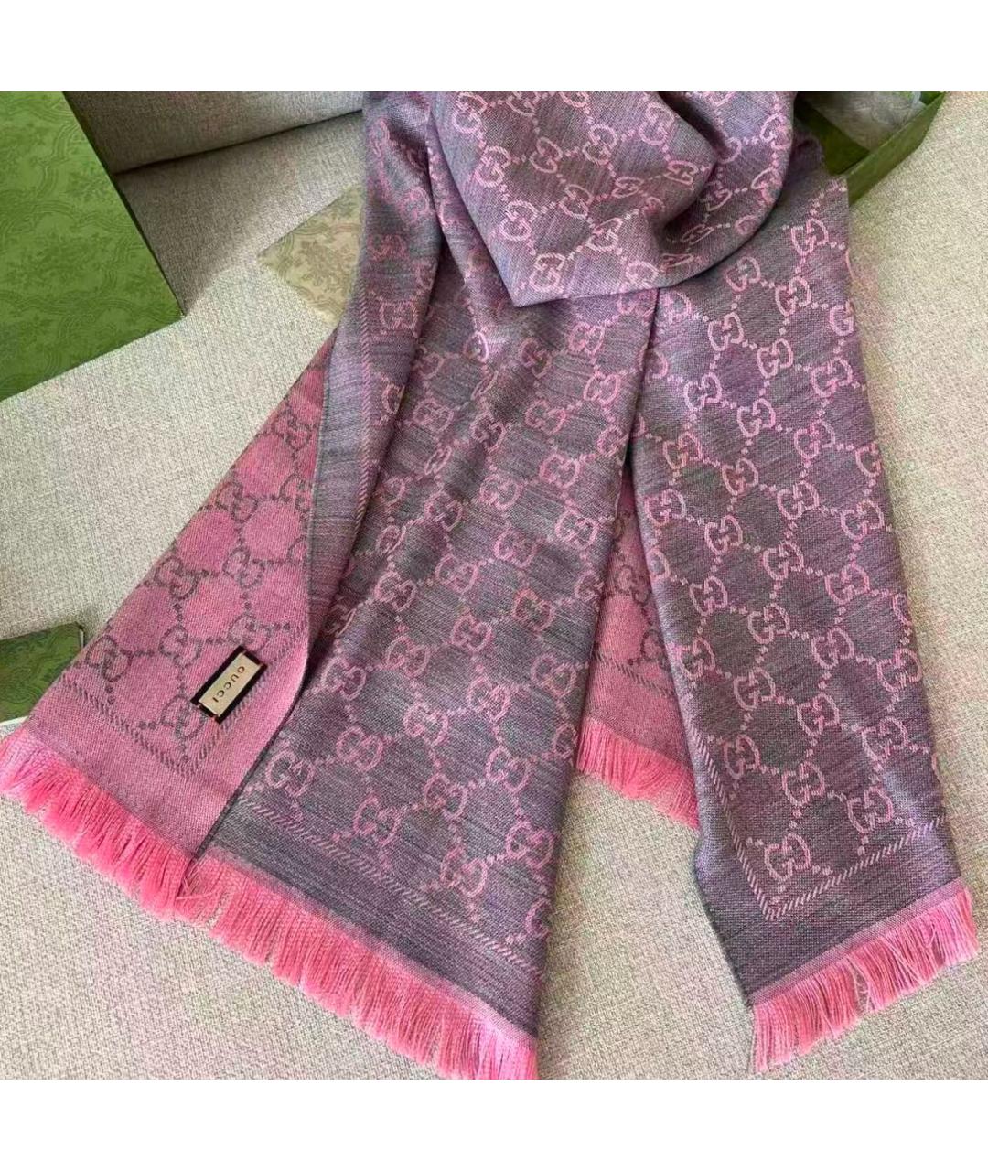 GUCCI Розовый шерстяной шарф, фото 7