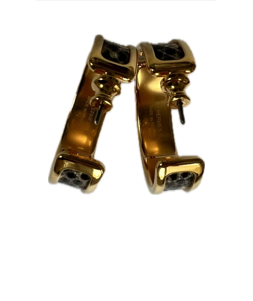 HERMES Золотые серьги из экзотической кожи, фото 2