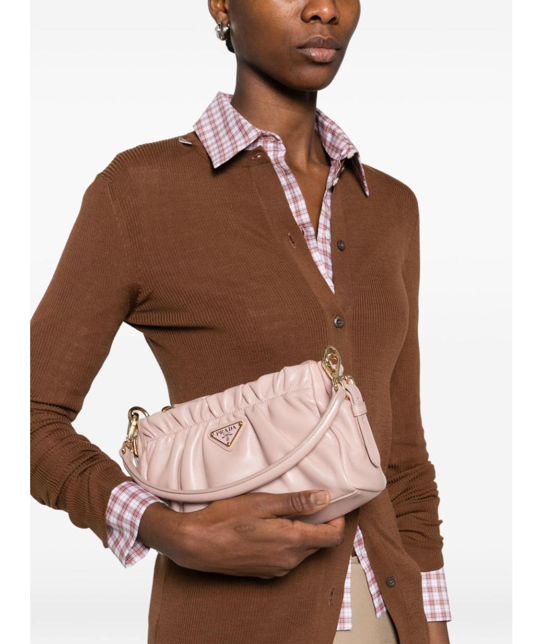 PRADA Розовая кожаная сумка с короткими ручками, фото 4