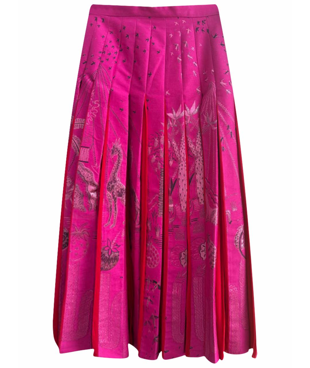 VALENTINO Розовая шелковая юбка миди, фото 1