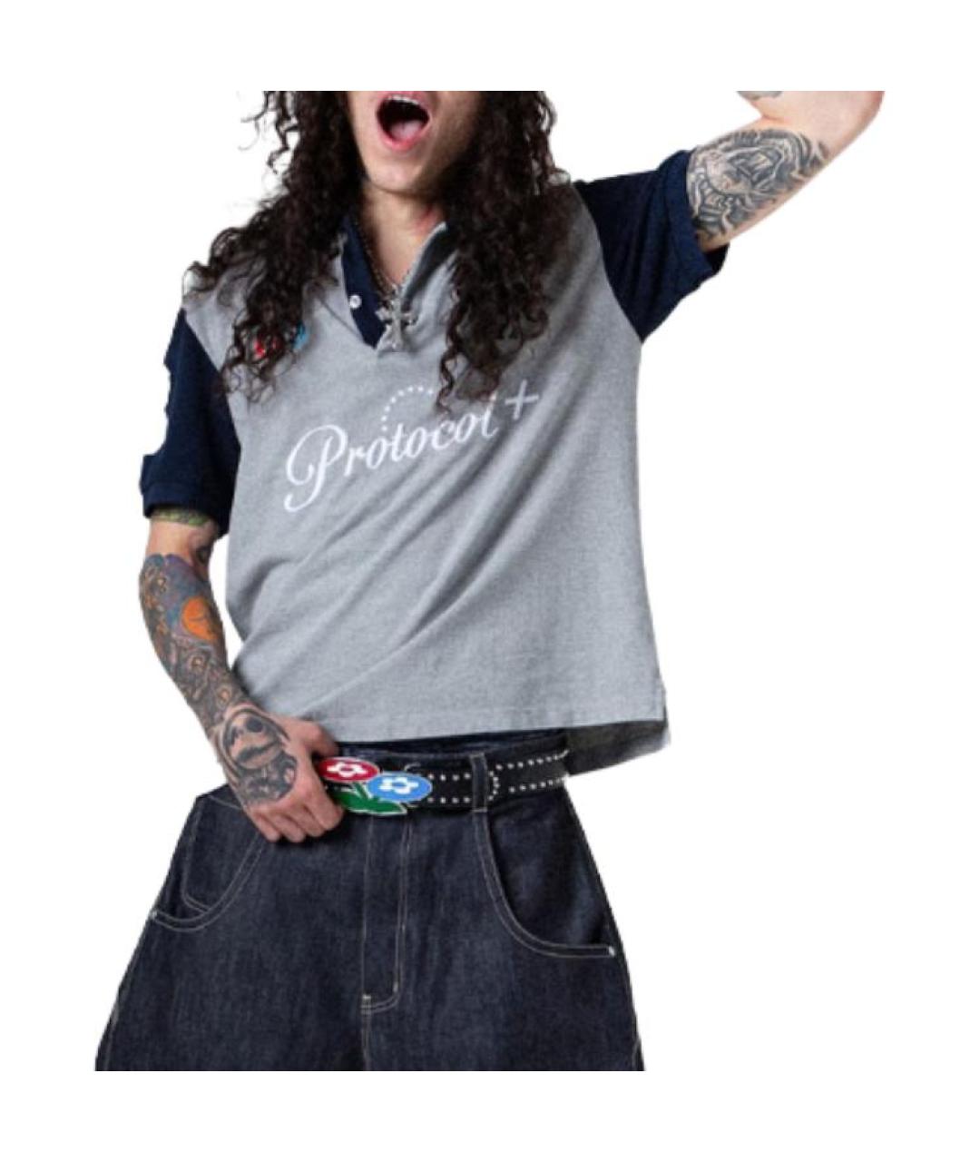 PROTOCOL INDEX Серое хлопковое поло с коротким рукавом, фото 3