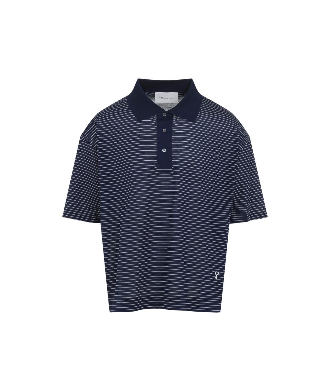 Ami Paris Синее хлопковое поло с коротким рукавом, фото 1