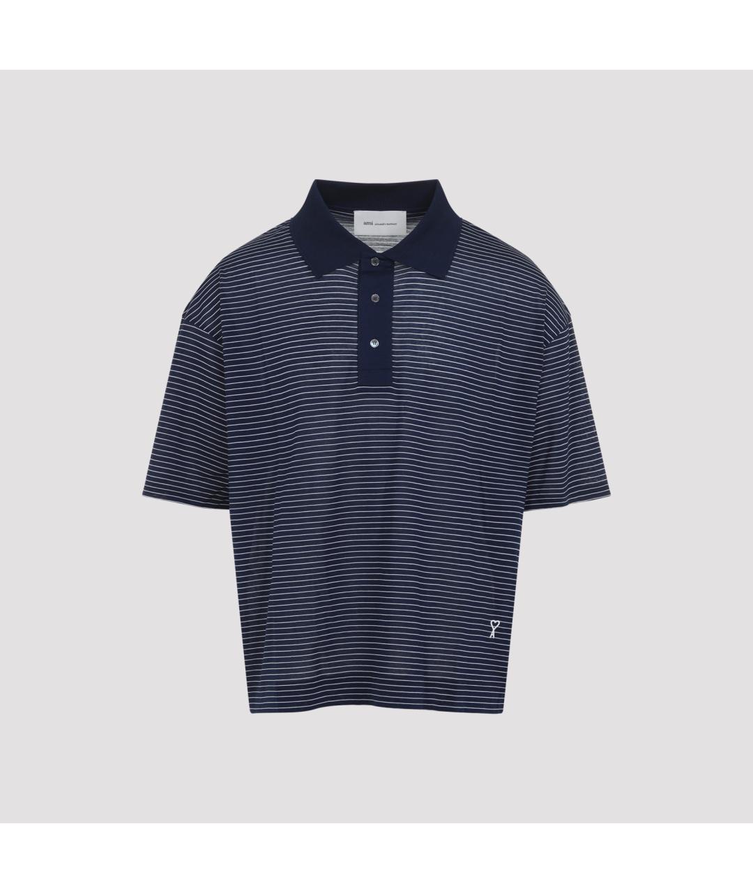 Ami Paris Синее хлопковое поло с коротким рукавом, фото 2