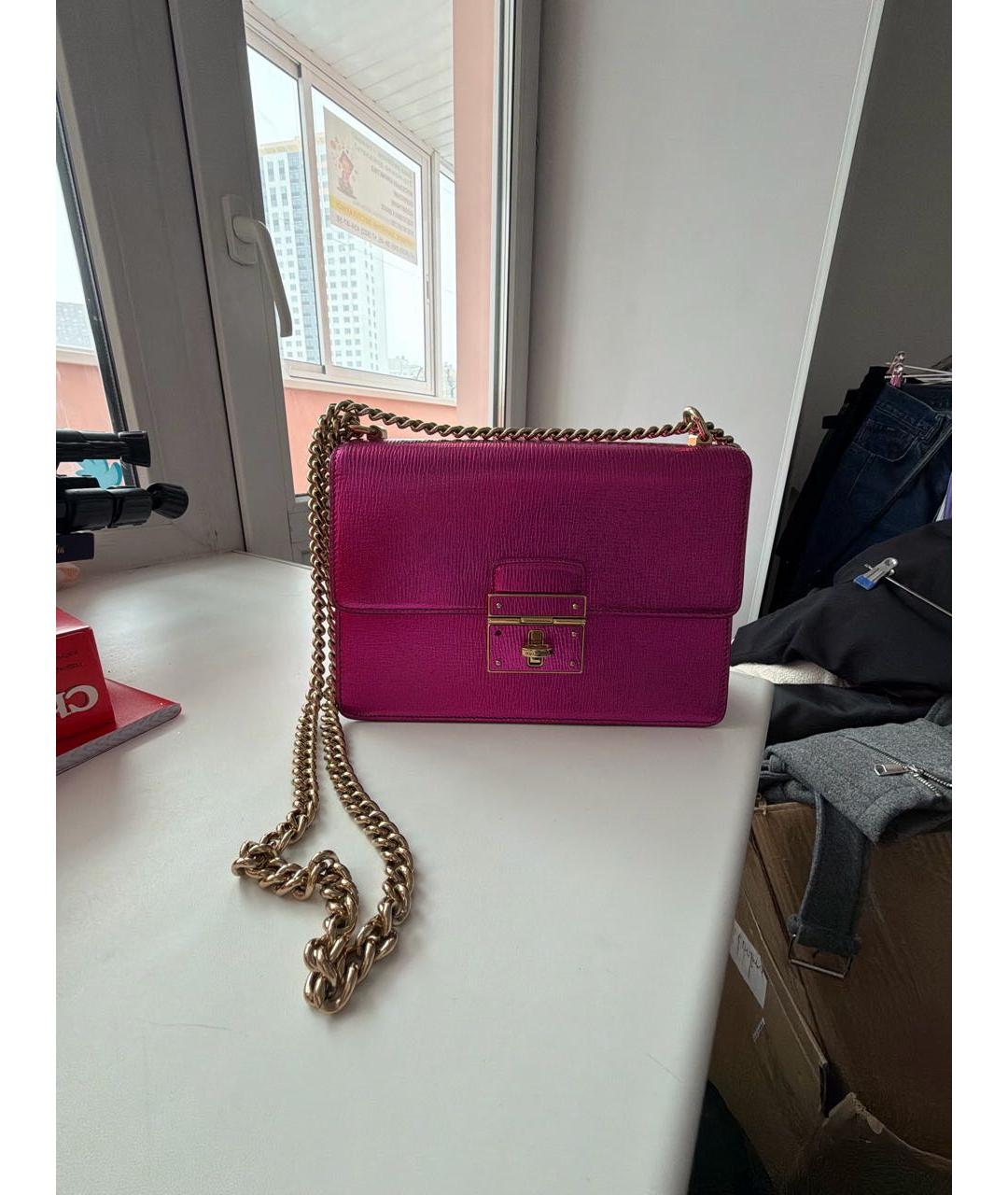 DOLCE&GABBANA Розовая кожаная сумка через плечо, фото 6