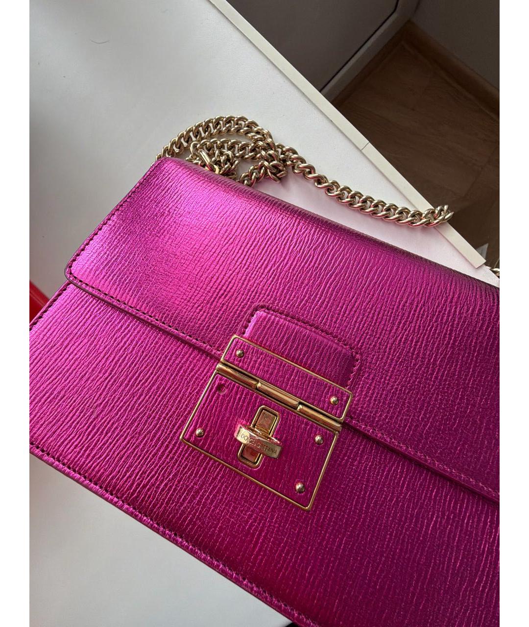 DOLCE&GABBANA Розовая кожаная сумка через плечо, фото 5