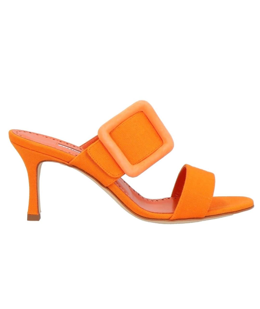 MANOLO BLAHNIK Оранжевое текстильные мюли, фото 4