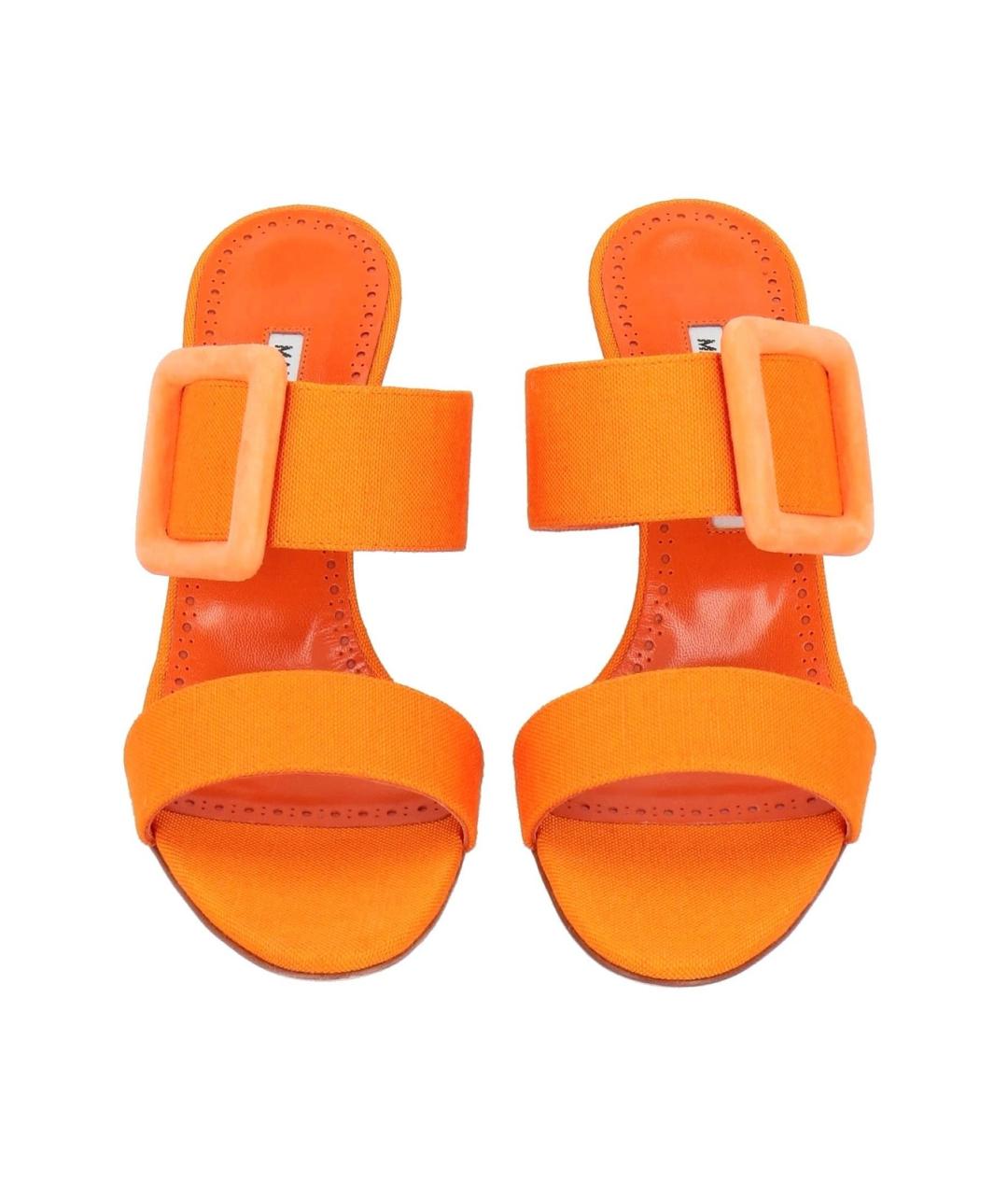 MANOLO BLAHNIK Оранжевое текстильные мюли, фото 3