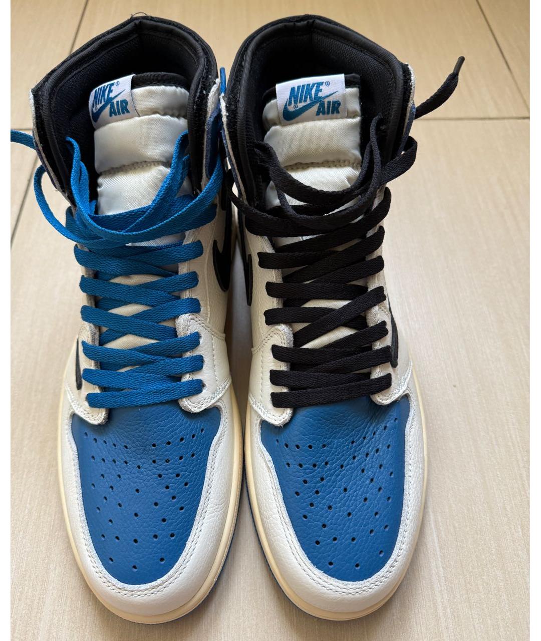 JORDAN Синие кожаные высокие кроссовки / кеды, фото 2